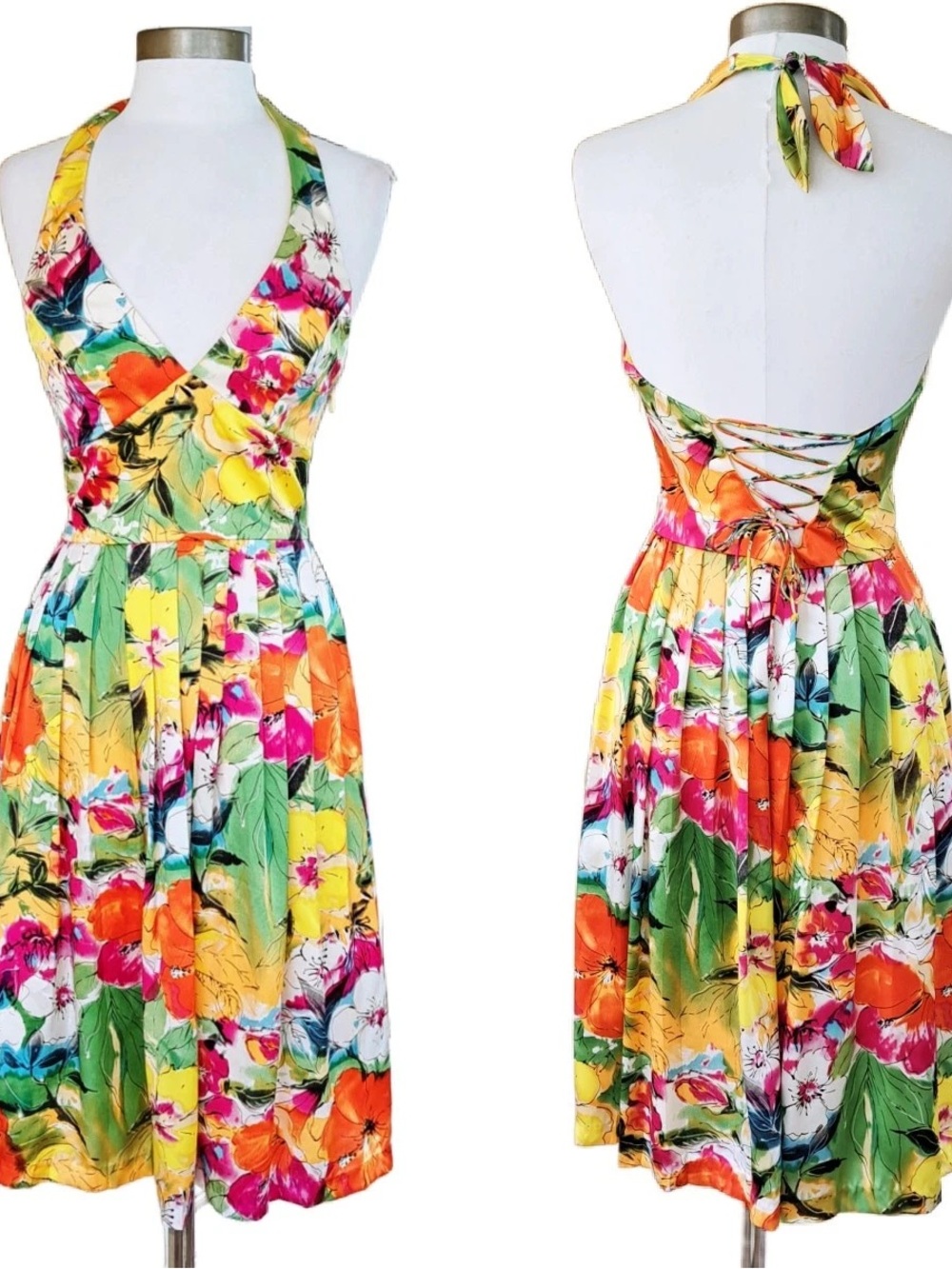 Sue Wong silk Floral Halter Sundress - Vibrant Multi Color
